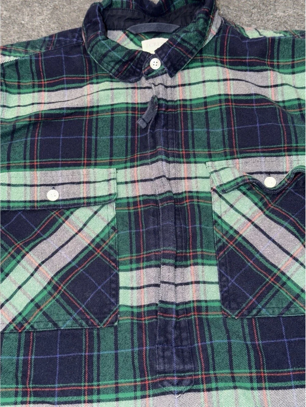 J.Crew Plaid Flannel Quarter Zip Shirt Men’s Medium Green Navy 100% Cotton